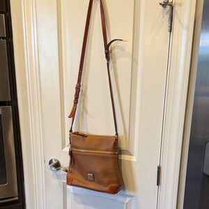 Dooney & Bourke Tan Leather Messenger Crossbody Bag with Adjustable Strap